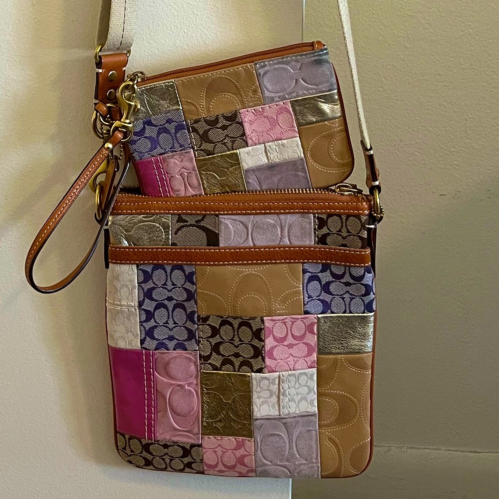 Coach Pink Patchwork Crossbody bag and Wristlet set